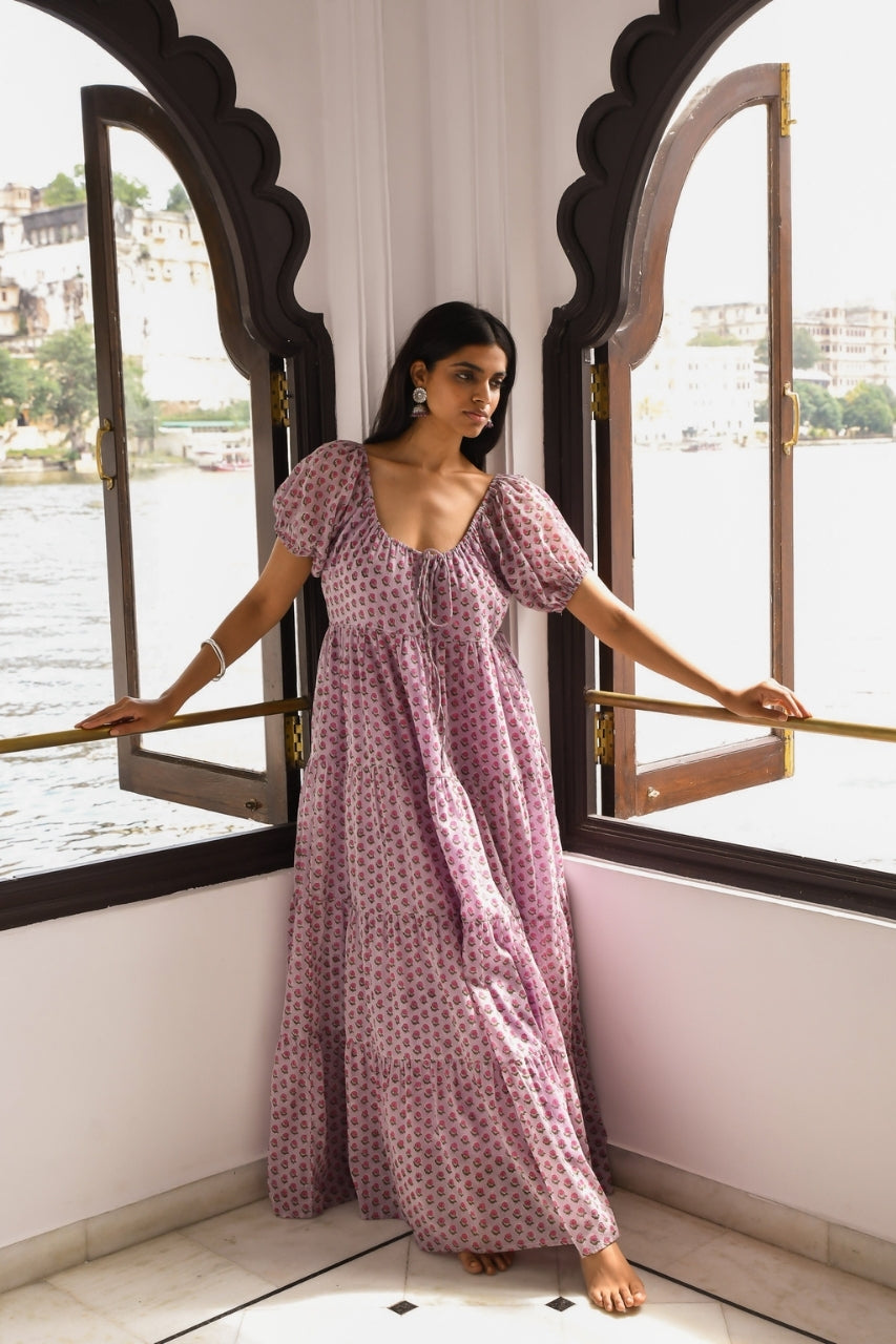 Sita Maxi Dress Violet | Hand Block Print Cotton | Daughters of India Sita Maxi Dress Violet | Hand Block Print Cotton | Daughters of India