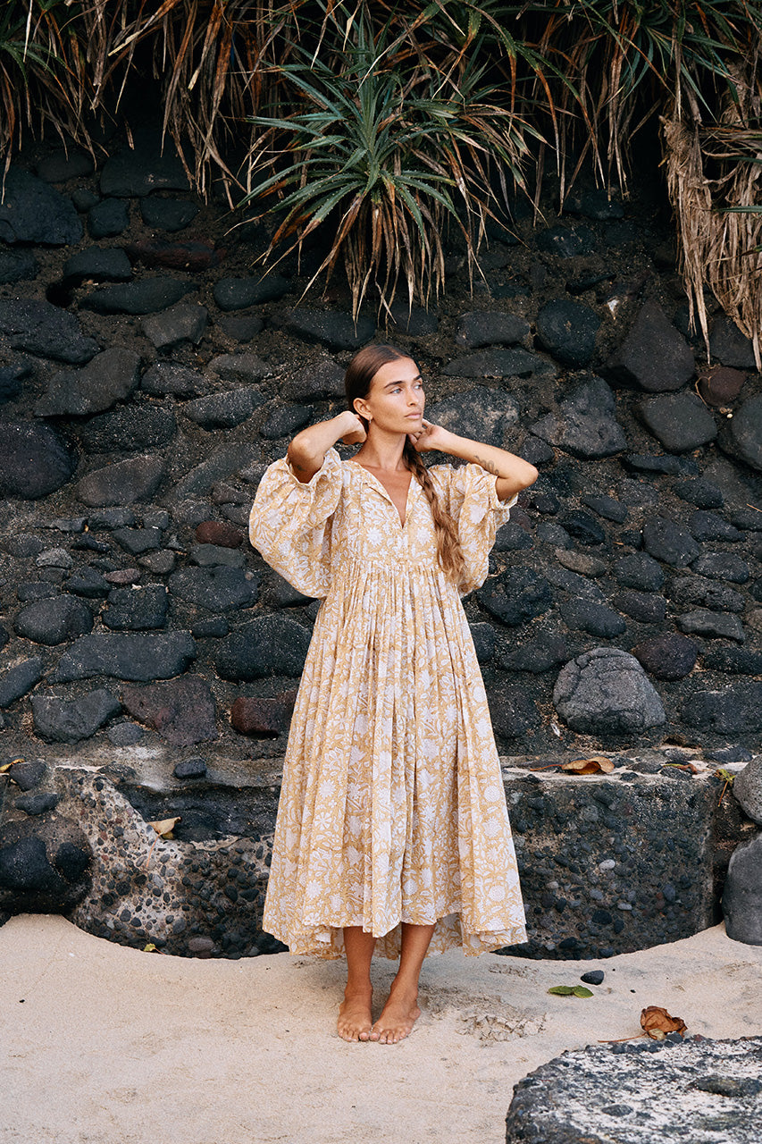 [新品]Daughters of India Kyra Midi Dress L Kyra Midi Dress ~ Cumin – Daughters of India