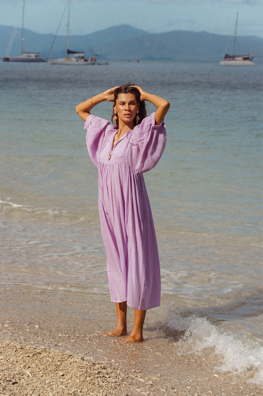 Kyra Midi Dress ~ Lilac Gauze – Daughters of India