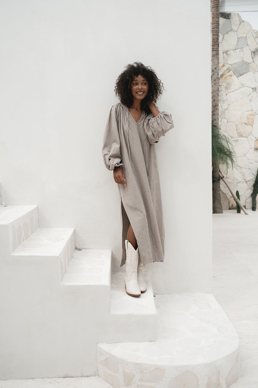 Poet Maxi Dress Taupe – Daughters of India - Main Image