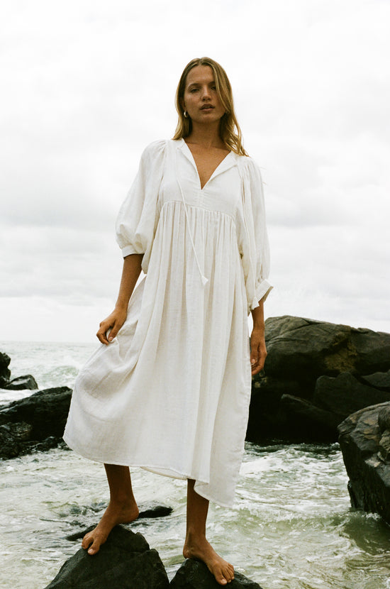 Kyra Midi Dress ~ White Gauze | Artisan Cotton Gauze Dress DOI Kyra Midi Dress ~ White Gauze | Artisan Cotton Gauze Dress DOI