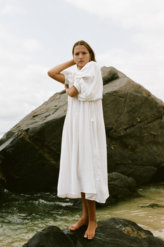 Kyra Midi Dress ~ White Gauze | Artisan Cotton Gauze Dress DOI Kyra Midi Dress ~ White Gauze | Artisan Cotton Gauze Dress DOI