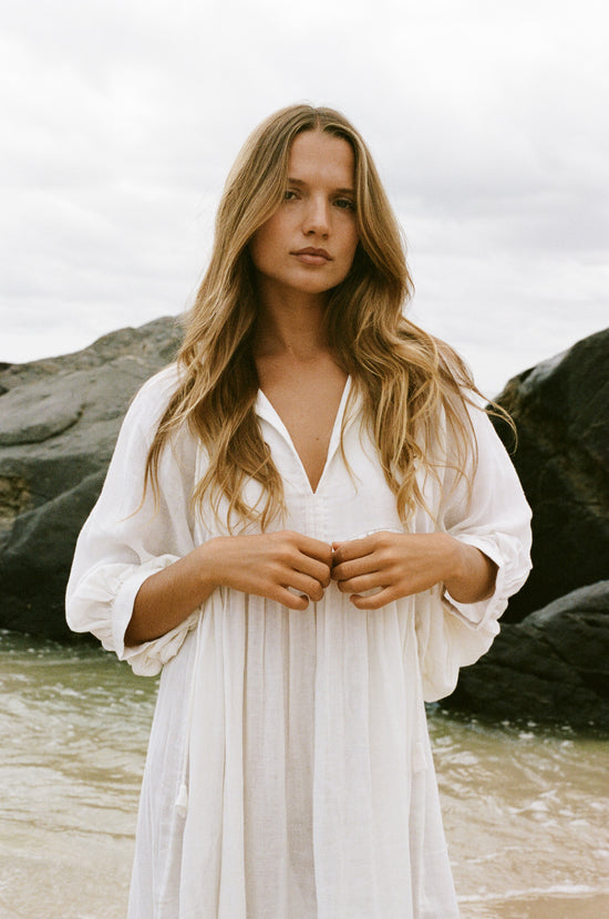 Kyra Midi Dress ~ White Gauze | Artisan Cotton Gauze Dress DOI Kyra Midi Dress ~ White Gauze | Artisan Cotton Gauze Dress DOI