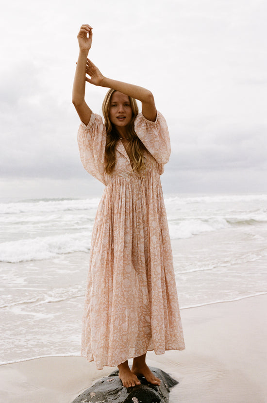 beach maxi dress india Kyra Maxi Dress ~ Apricot Blush