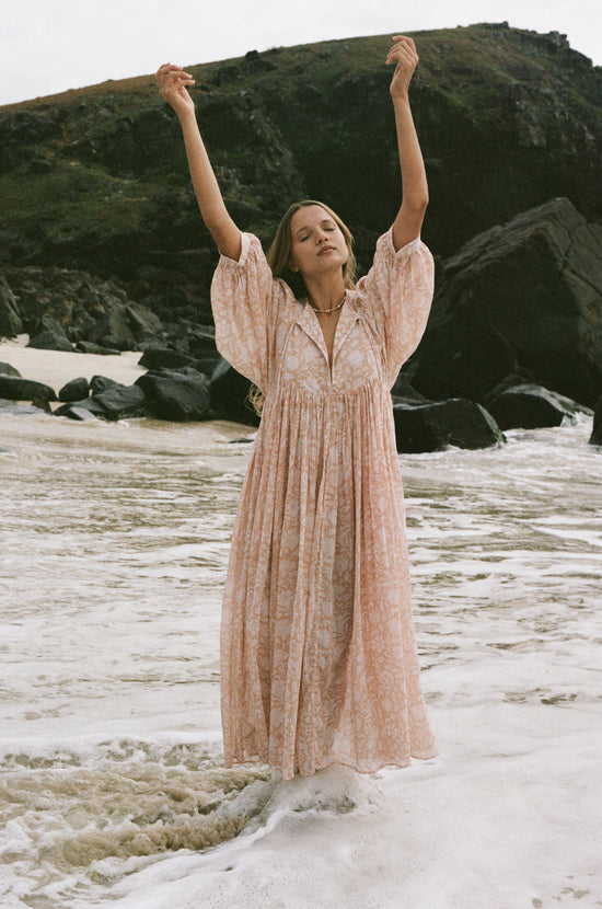 Kyra Maxi Dress ~ Apricot Blush | Ethical Elegance, Handcrafted in India DOI Kyra Maxi Dress ~ Apricot Blush | Ethical Elegance, Handcrafted in India DOI