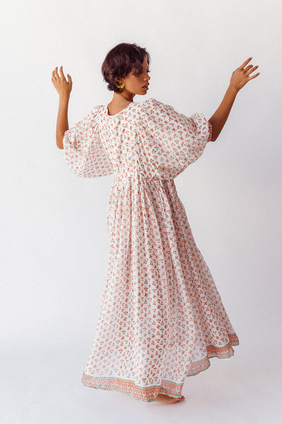 Kyra Maxi Dress ~ Coral | Block Printed by Hand in India DOI Kyra Maxi Dress ~ Coral | Block Printed by Hand in India DOI