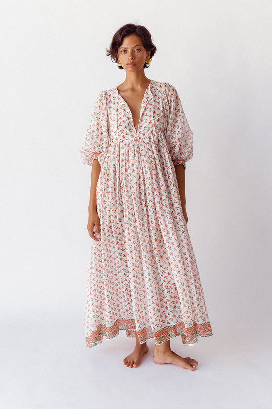 Kyra Maxi Dress ~ Coral | Block Printed by Hand in India DOI Kyra Maxi Dress ~ Coral | Block Printed by Hand in India DOI