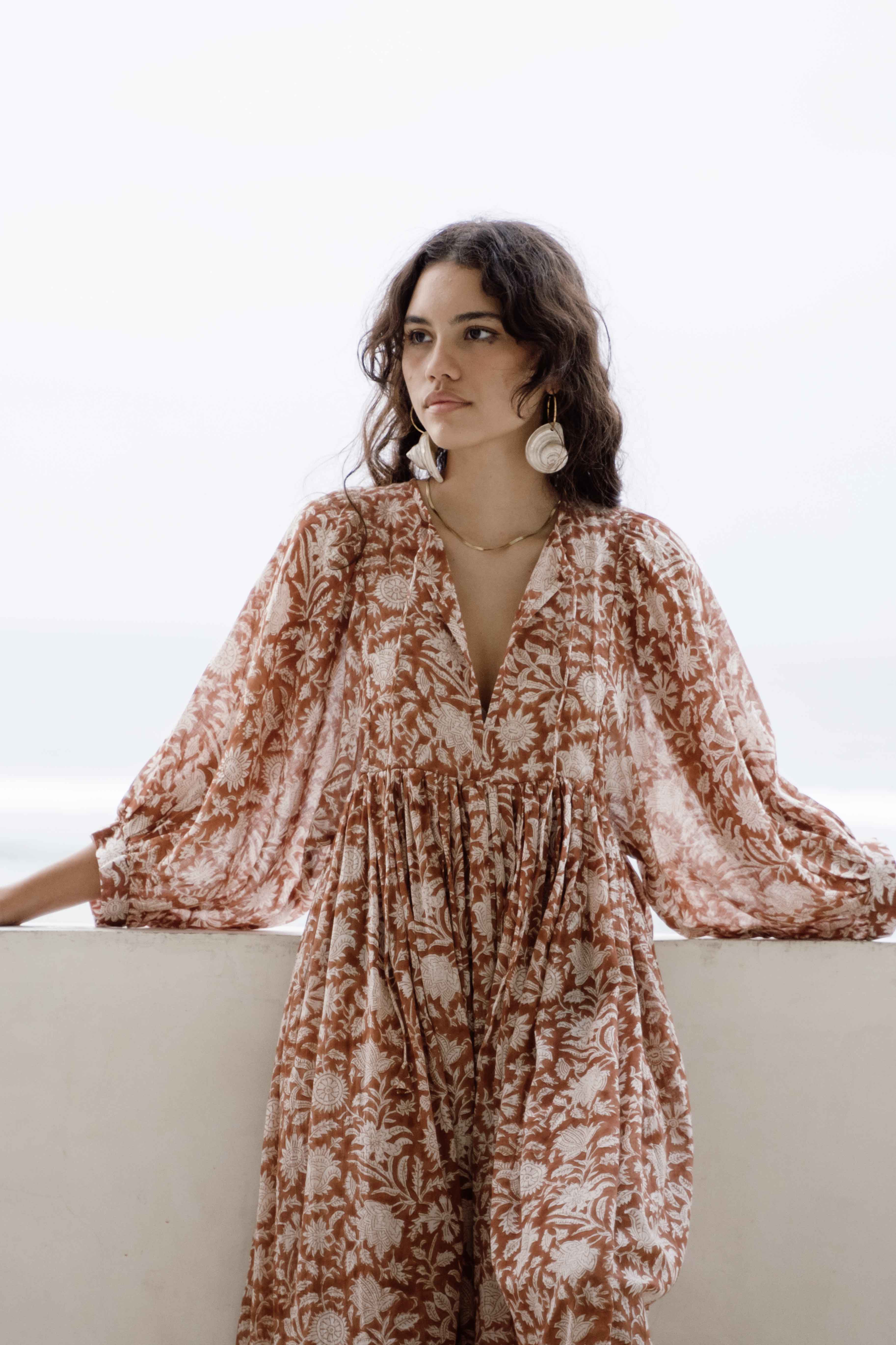 Kyra Midi Dress ~ Caramel – Daughters of India