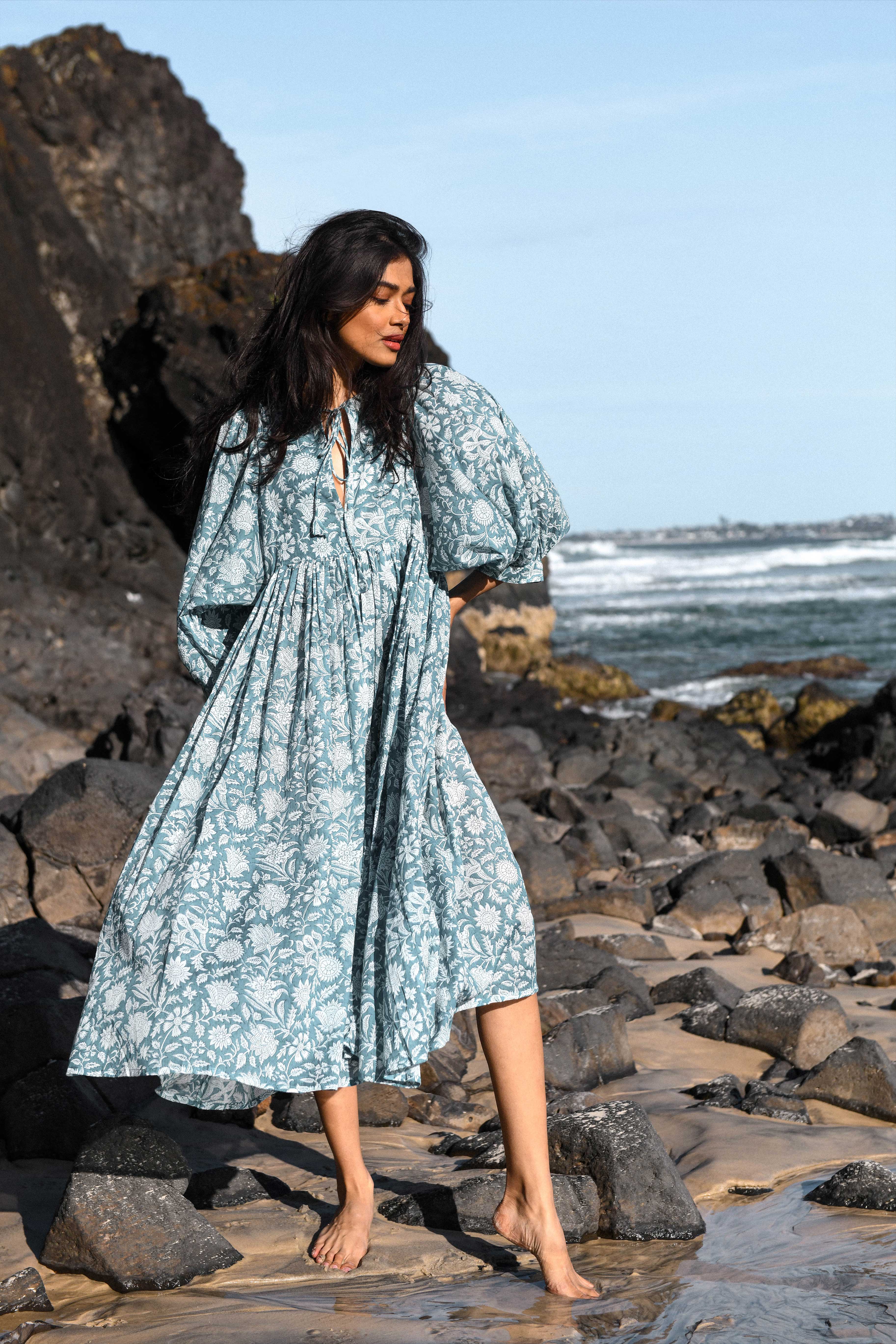Kyra Midi Dress ~ Ocean Blue – Daughters of India