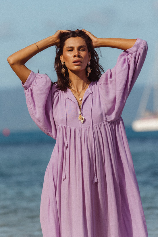 Kyra Midi Dress ~ Lilac Gauze | Handcrafted For Everyday Wear DOI Kyra Midi Dress ~ Lilac Gauze | Handcrafted For Everyday Wear DOI