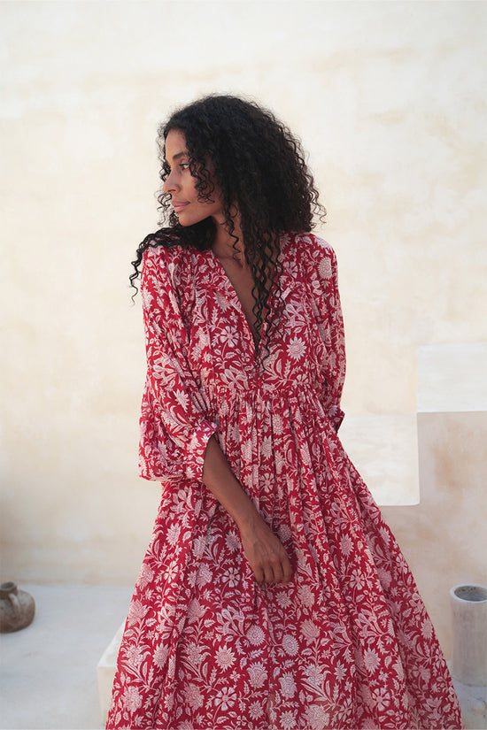daughters of india kyra midi dress Kyra | Midi Dress | Jade - Boho Balloon Sleeve Gauze Cotton