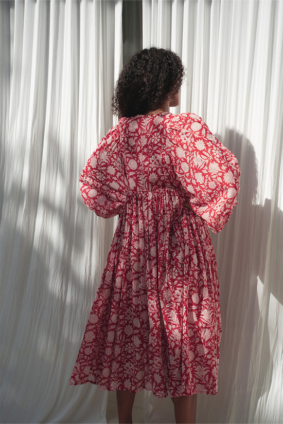 kyra midi dress daughters of india Kyra | Midi Dress | Sumac - Boho Balloon Sleeve Gauze Cotton