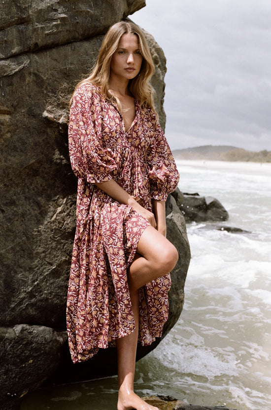 Kyra Midi Dress ~ Sumac | Hand Block Printed Cotton Dress – DOI