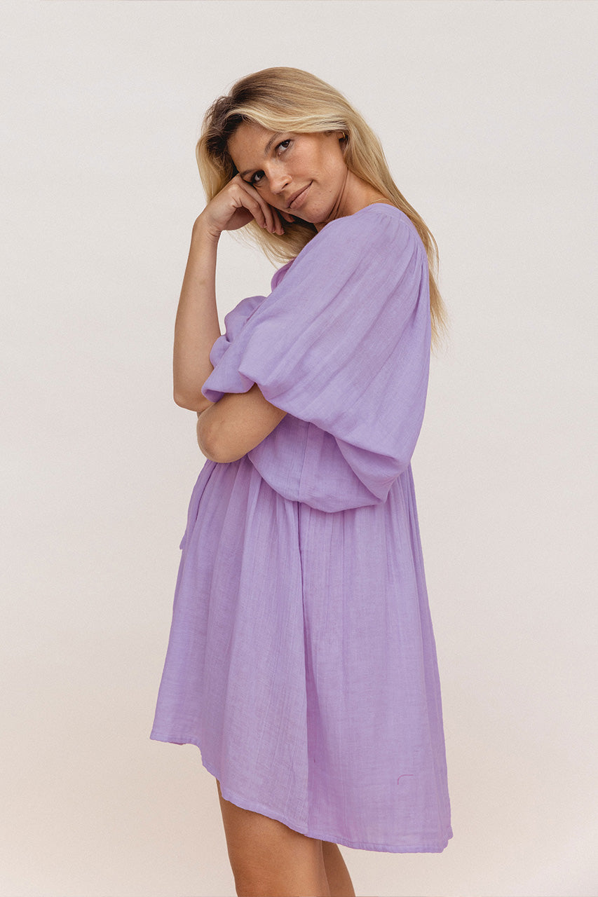 Kyra Mini Dress ~ Lilac Gauze
