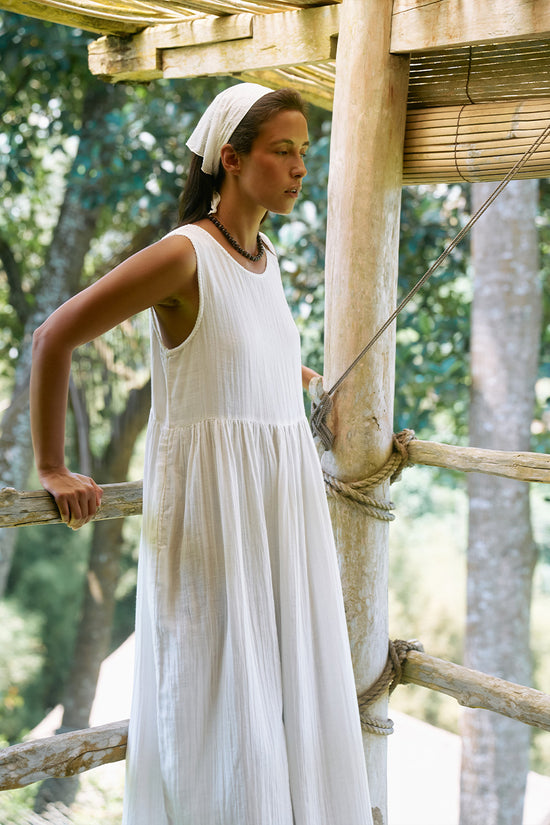 Nadi Dress ~ White | Ethical Double Gauze Cotton Dress Daughters of India Nadi Dress ~ White | Ethical Double Gauze Cotton Dress Daughters of India