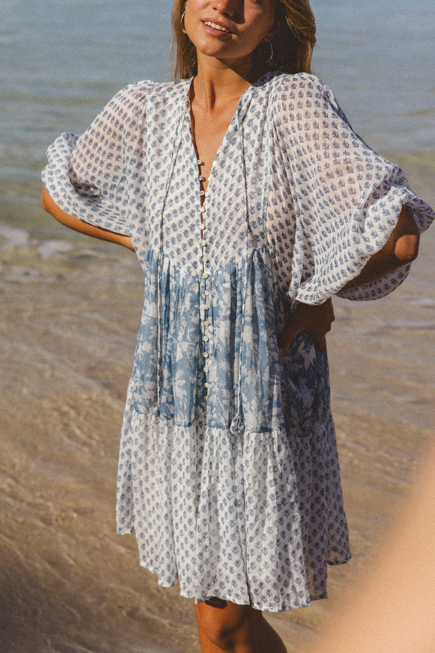 Nora Mini Dress Aquamarine – Daughters of India