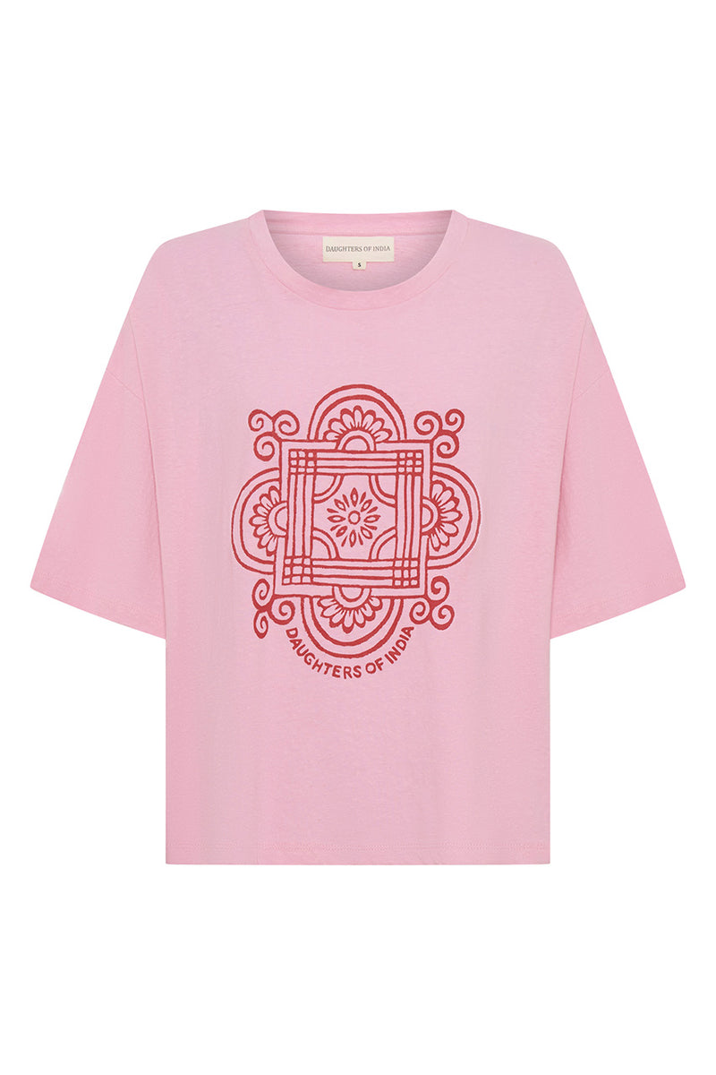 Shanti Tee ~ Pink | Artisan Block Print Cotton Linen Tee – DOI