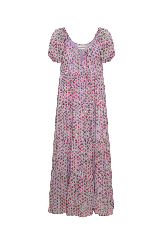 Sita Maxi Dress Violet — ghost mannequin product shot, hand block print cotton maxi dress | Daughters of India