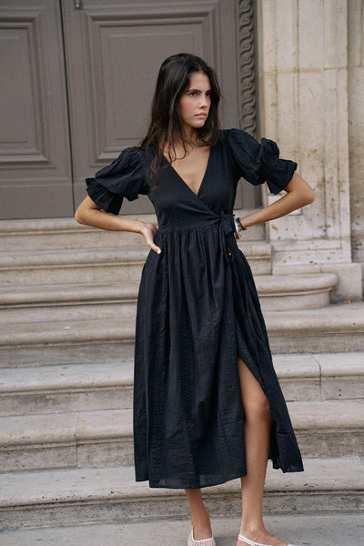 Daughters of India ワンピース ブラック XS Uma Maxi Dress ~ Black | Sustainable Slow Fashion Wrap Dress – DOI