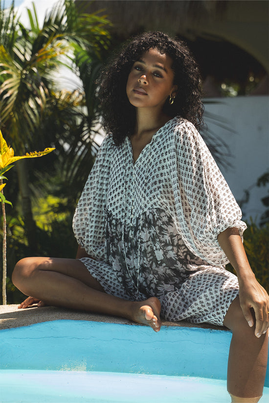 Nora Mini Dress ~ Noir | Artisan Hand Crafted Block Print Dress DOI Nora Mini Dress ~ Noir | Artisan Hand Crafted Block Print Dress DOI