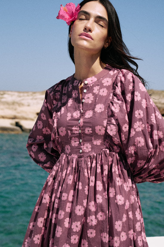 Anika Maxi Dress ~ Pink Cosmos | Hand-Screen Printed in India – DOI