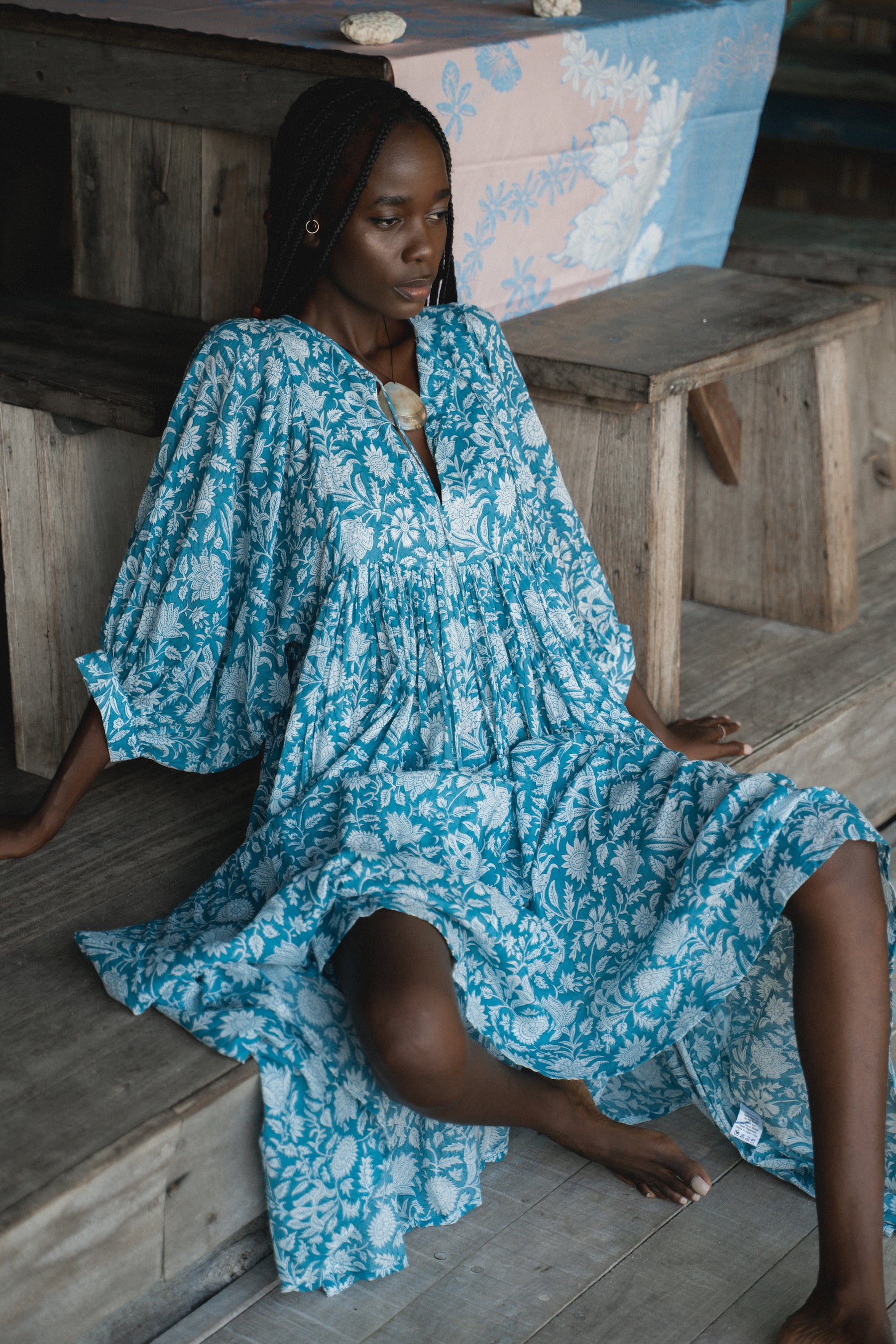 Kyra Midi Dress ~ Ocean Blue – Daughters of India