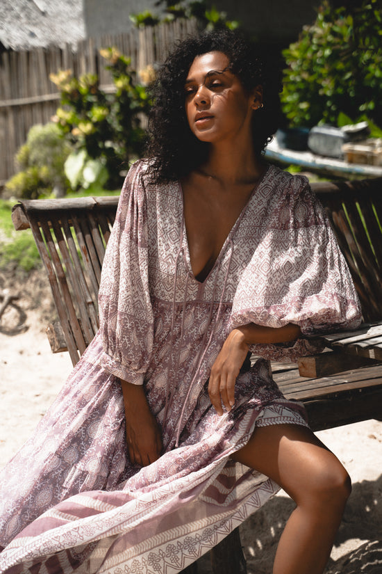 Jasmine Maxi Dress - Lavender | Artisan Handcrafted Block Print Dress DOI Jasmine Maxi Dress - Lavender | Artisan Handcrafted Block Print Dress DOI