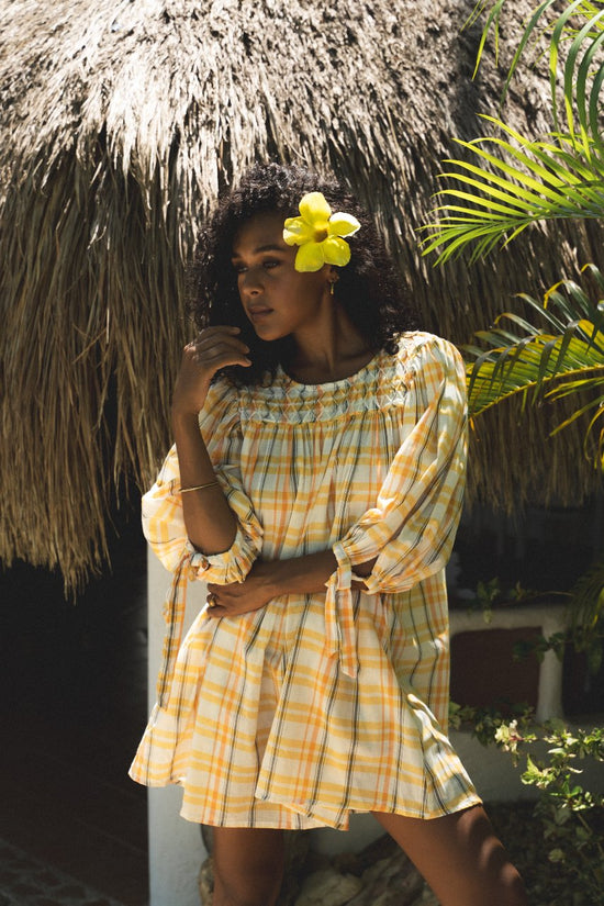 yellow plaid dress Decorative Button Short Sleeve / M while the drop waist and gathered skirt with tulle lining create graceful volume. Unique Bargains Women's Gingham Short