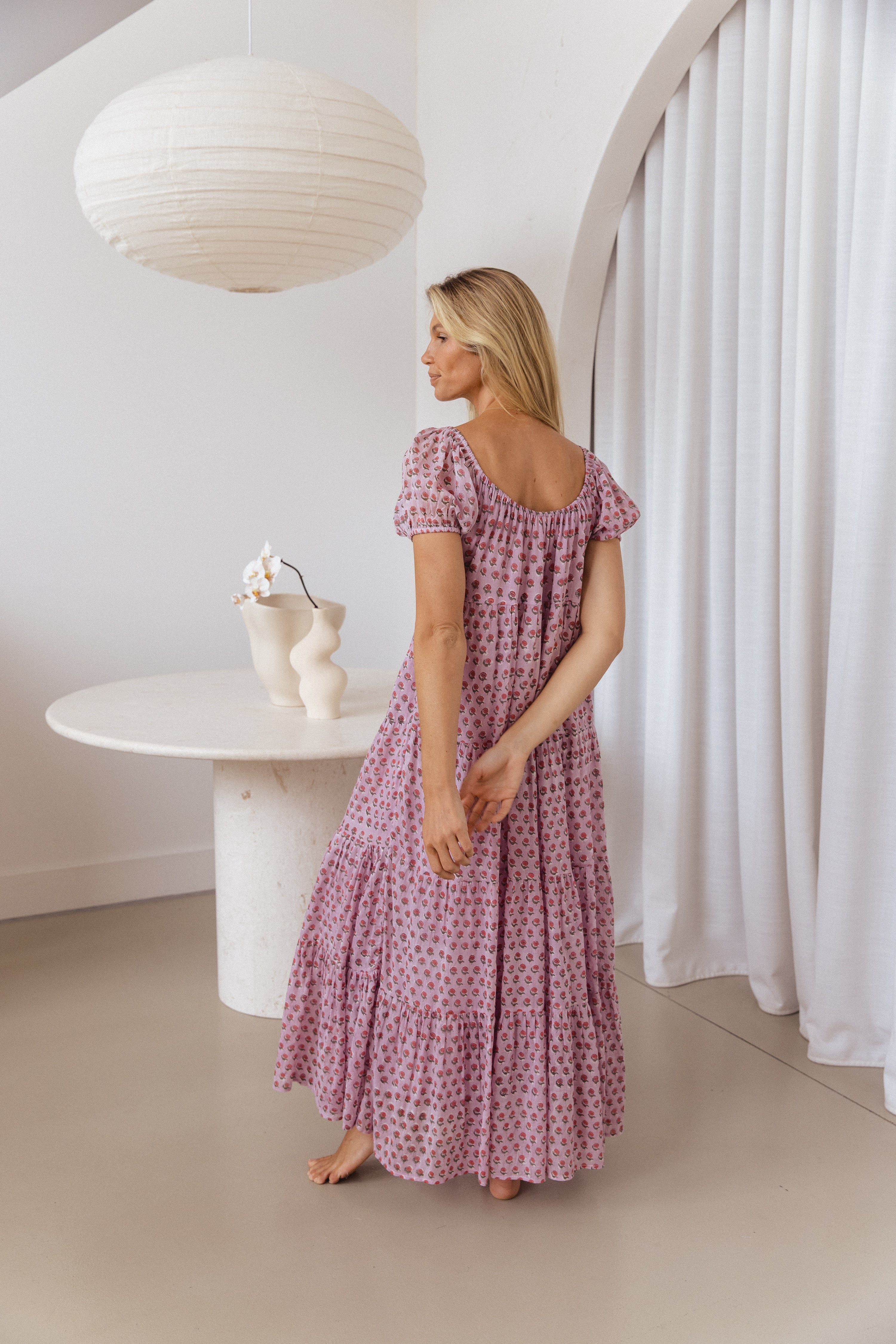 Sita Maxi Dress Violet | Hand Block Print Cotton | Daughters of India