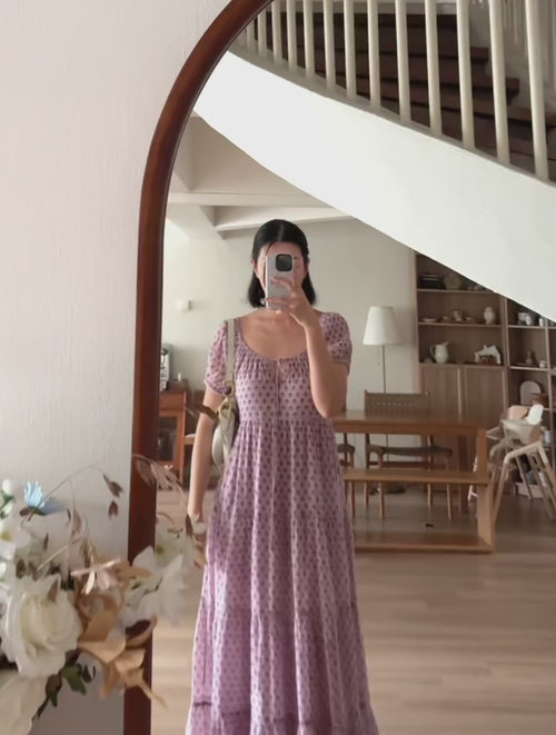Sita Maxi Dress Violet | Hand Block Print Cotton | Daughters of India