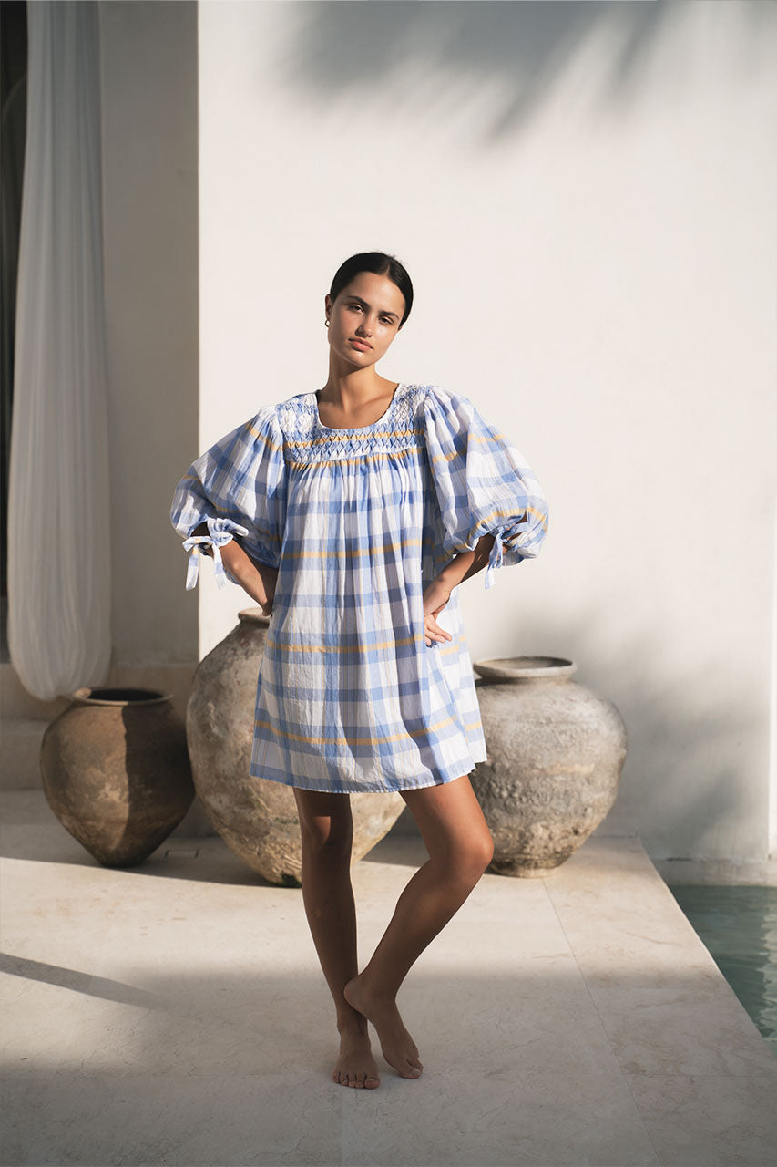 Freya Dress ~ Periwinkle Blue Plaid