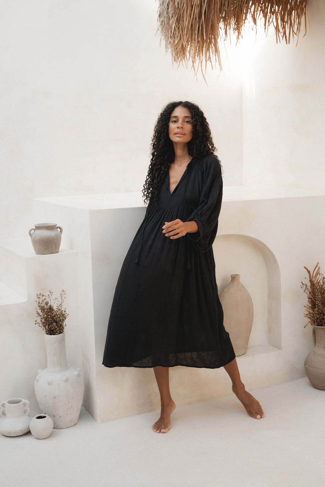 Kyra Midi Dress ~ Black Gauze – Daughters of India