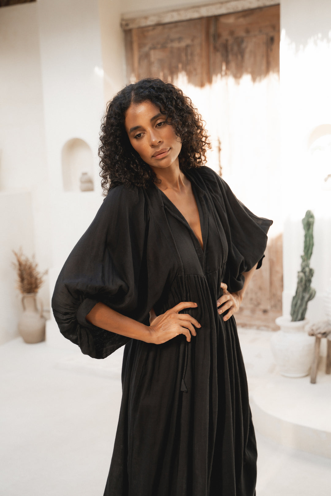 Kyra Midi Dress ~ Black Gauze