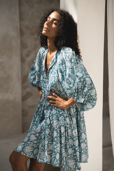 Kyra Mini Dress ~ Ocean Blue – Daughters of India