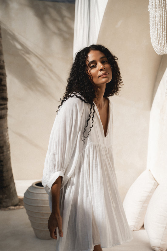 Kyra Mini Dress ~ White Gauze – Daughters of India Kyra Mini Dress ~ White Gauze – Daughters of India